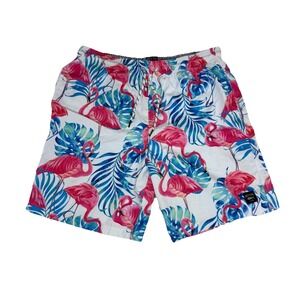 Spicy Tuna Men's Flamingo Swim Trunks Sz Large Tropical Blue Pink Lined L Shorts